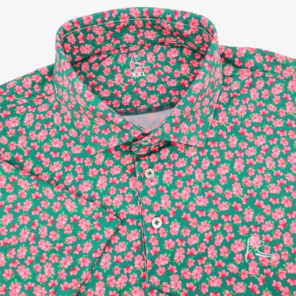 Rhoback Floral Azalea Performance Polo Green Short Sleeve Mens XXL Shirt